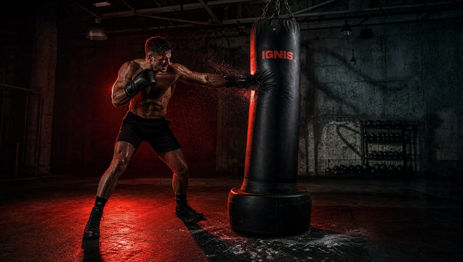 Athlete boxing the IGNIS free-standing bag