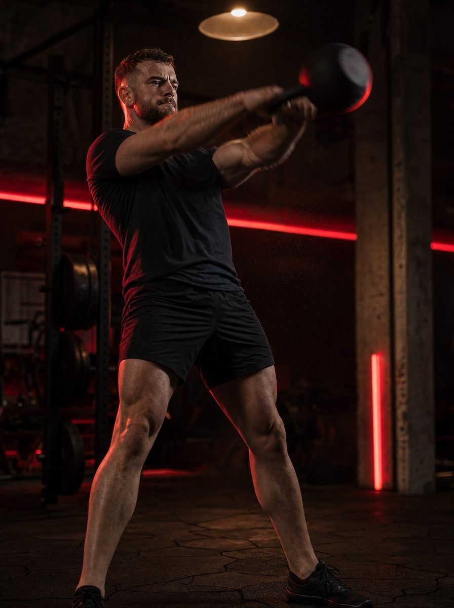 Athlete performing a kettlebell swing